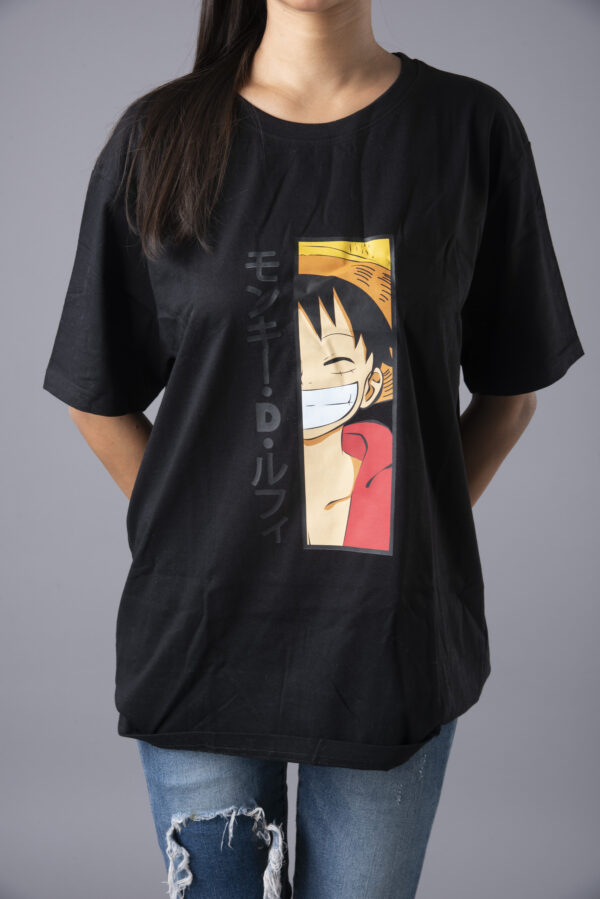 Luffy Front Print T shirt Black Colour