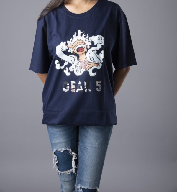 Luffy Gear 5 Front Print T-shirt Navy Blue Color